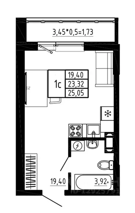 Студия Воронежская область, Воронеж Нижняя ул., 30 (25.05 м) - Фото 1