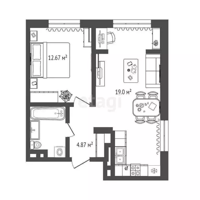 1-комнатная квартира: Тюмень, улица Ю.-Р.Г. Эрвье, 38 (50 м) - Фото 1