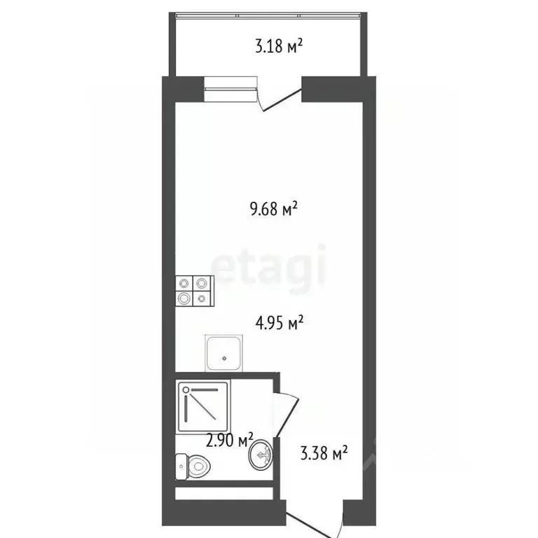 Студия Тюменская область, Тюмень Причальная ул., 7 (24.09 м) - Фото 1