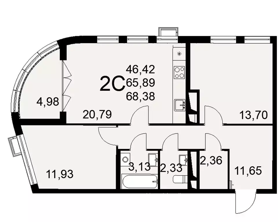 2-комнатная квартира: Тула, жилой комплекс Овация (68.38 м) - Фото 0