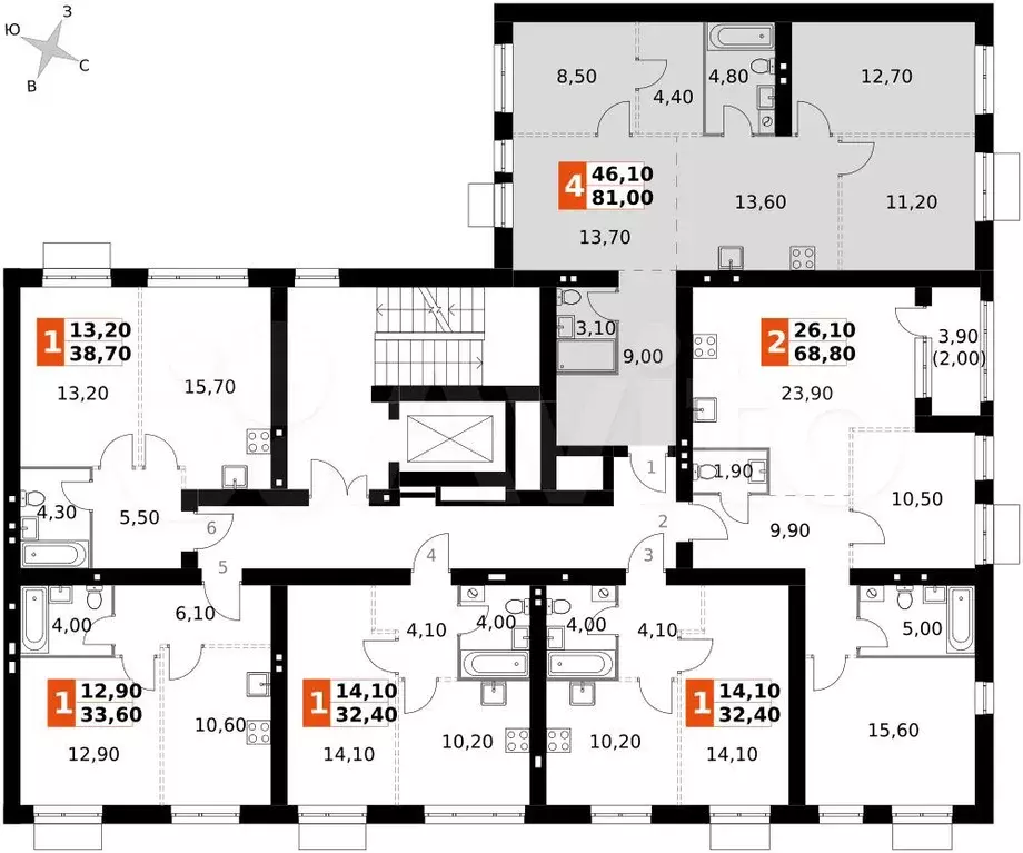 4-к. квартира, 81 м, 2/5 эт. - Фото 1