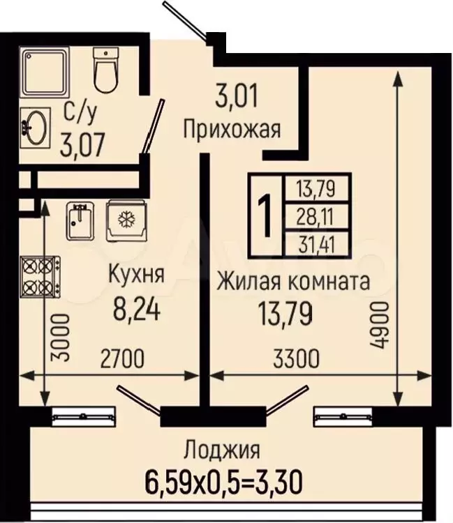 1-к. квартира, 31,4 м, 9/18 эт. - Фото 0