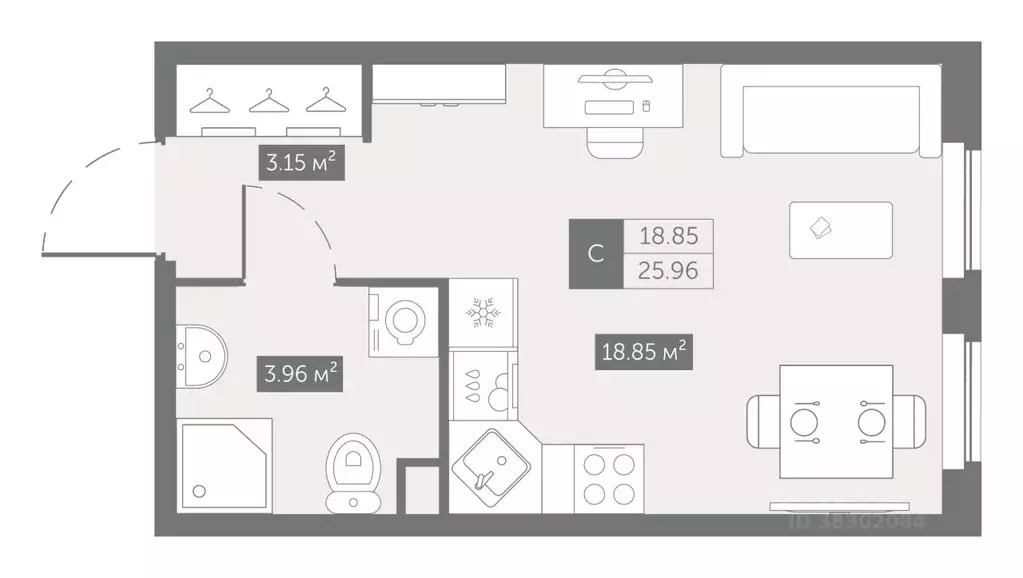 Студия Санкт-Петербург ул. Архивная, 5 (25.96 м) - Фото 0