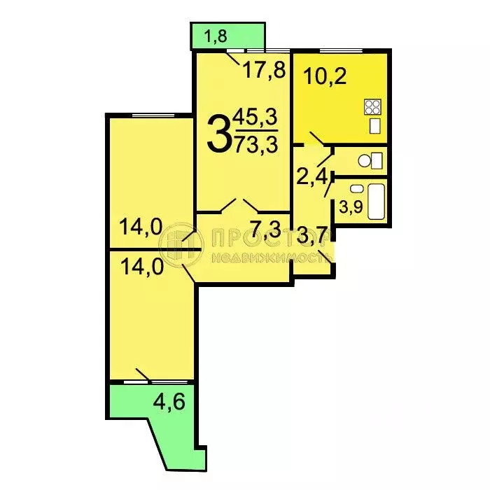3-к кв. Москва Чертановская ул., 32К1 (74.4 м) - Фото 2