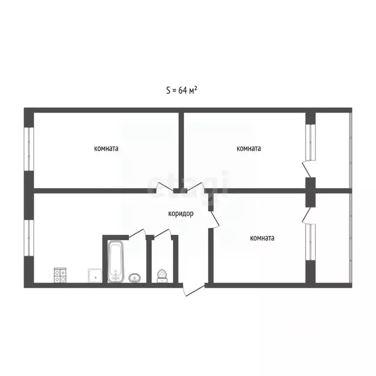 3-к кв. Мордовия, Саранск Севастопольская ул., 76 (61.2 м) - Фото 1