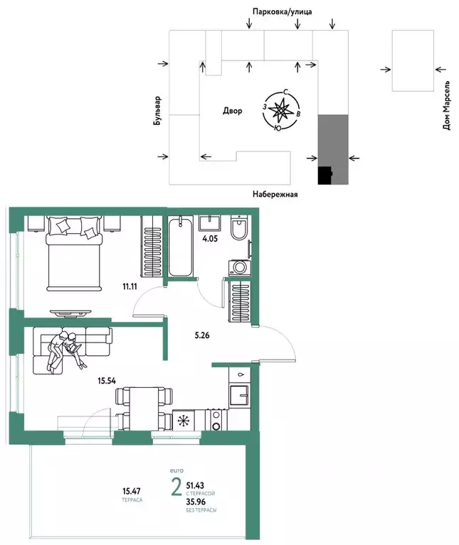 2-к кв. Тюменская область, Тюмень Береговая ул., 100к2 (51.43 м) - Фото 1