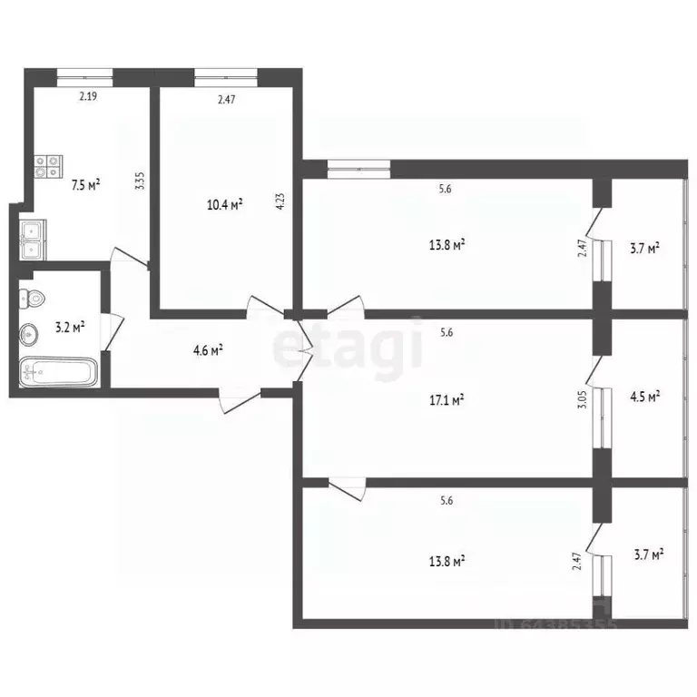 4-к кв. Алтайский край, Барнаул ул. Чихачева, 16 (82.3 м) - Фото 2