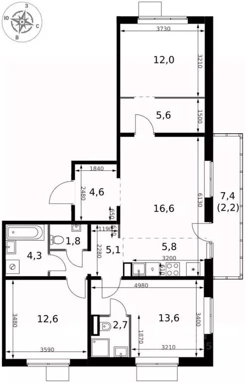 4-к кв. Москва ш. Новомихайловское, 1 (86.9 м) - Фото 1