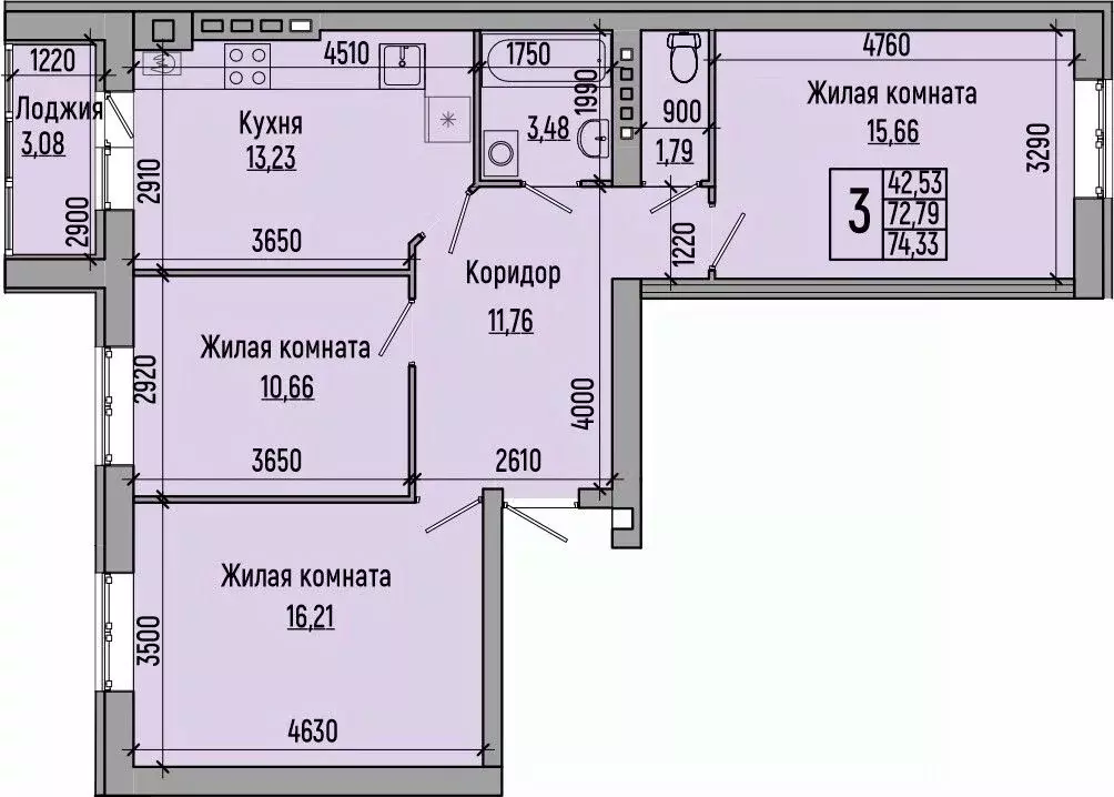 3-к кв. Волгоградская область, Волгоград Долина-2 жилрайон,  (74.33 м) - Фото 0