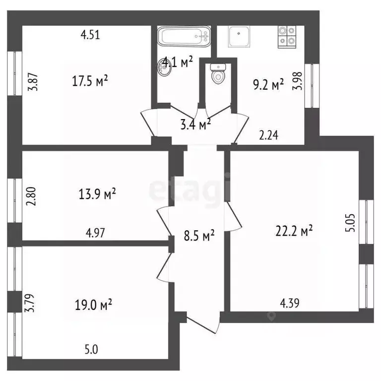 4-к кв. Псковская область, Остров ул. ДОС, 8 (99.1 м) - Фото 0