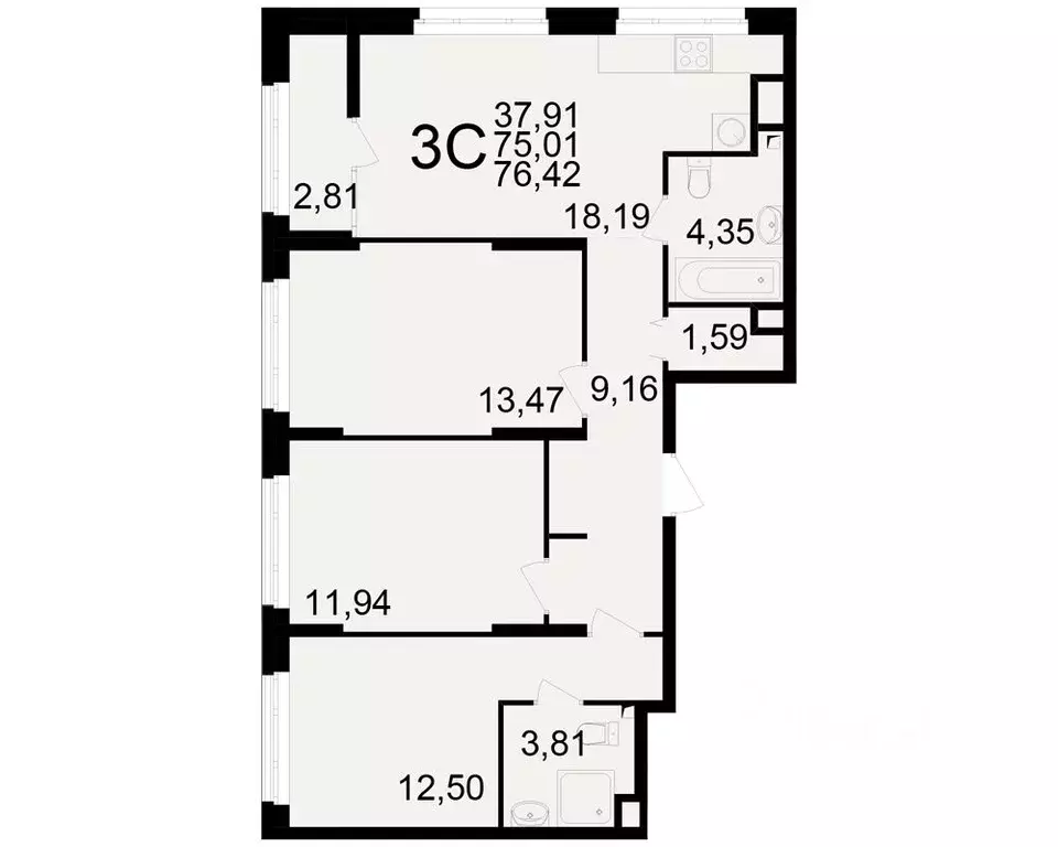 3-к кв. Рязанская область, Рязань Аура жилой комплекс (75.01 м) - Фото 0