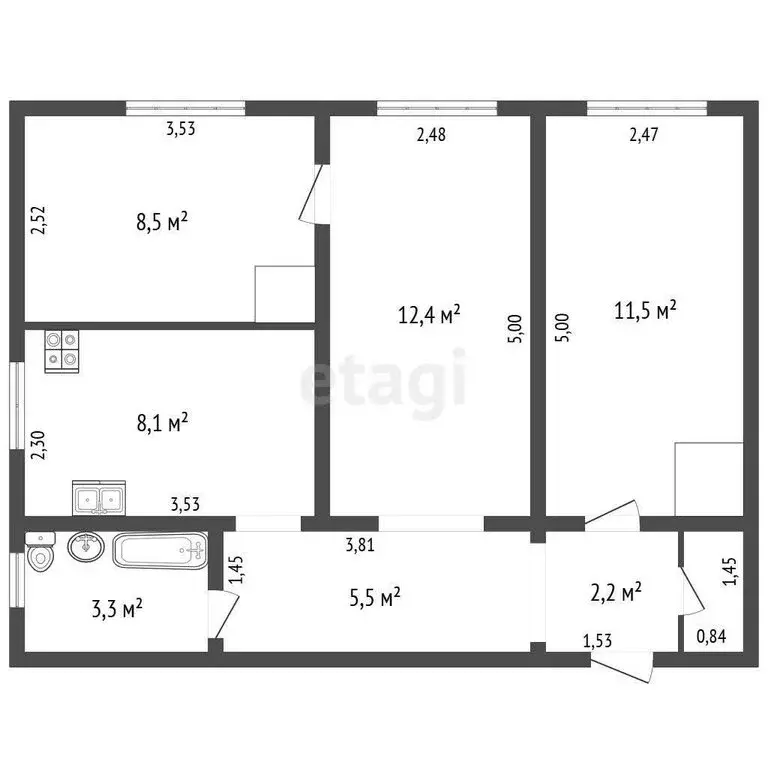 3-комнатная квартира: Пласт, Октябрьская улица, 59 (52.7 м) - Фото 1
