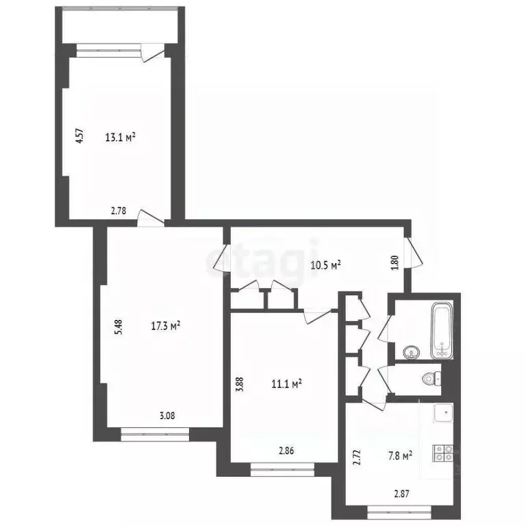 3-к кв. Ямало-Ненецкий АО, Новый Уренгой Мирный мкр, 2-1 (65.0 м) - Фото 2