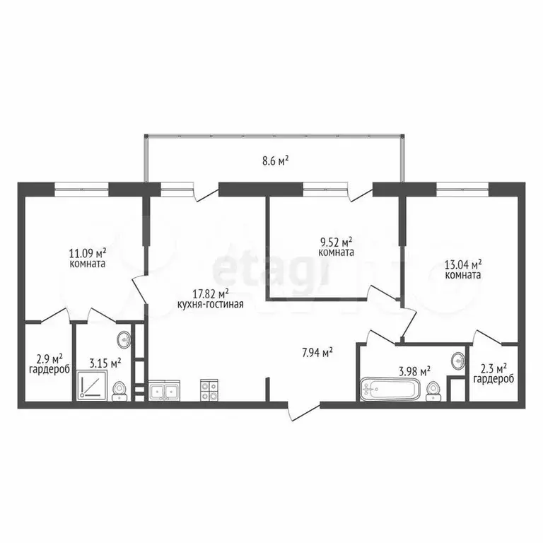 3-к. квартира, 80,3 м, 6/17 эт. - Фото 0