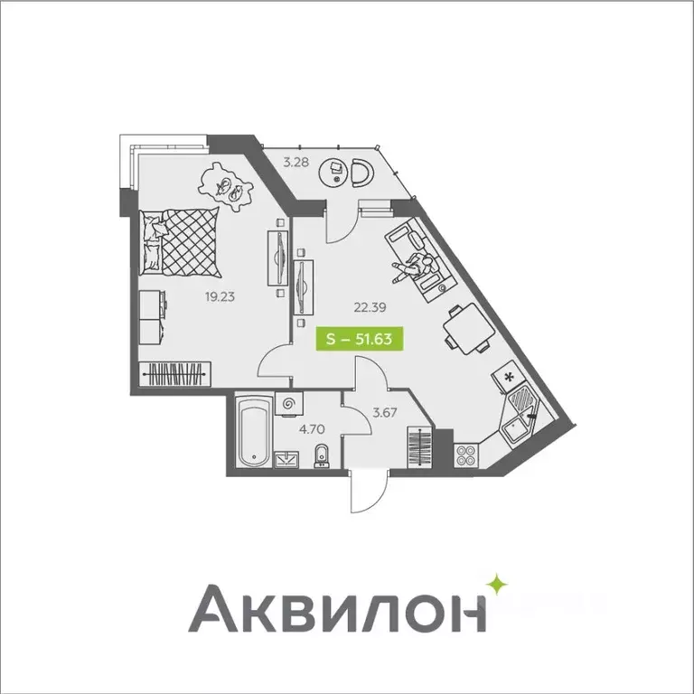 1-к кв. Архангельская область, Архангельск ул. Валявкина, 38 (51.63 м) - Фото 1
