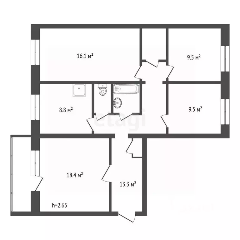 4-к кв. Красноярский край, Красноярск ул. Кутузова, 42 (82.0 м) - Фото 1