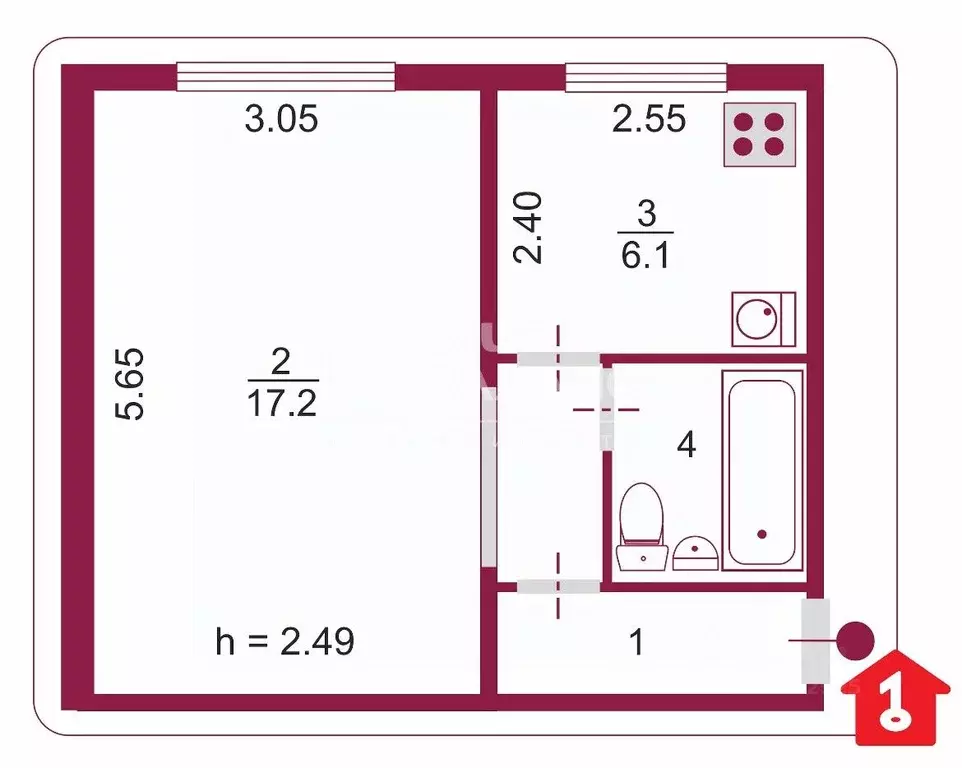 1-к кв. Омская область, Омск ул. 6-я Станционная, 15 (28.0 м) - Фото 2