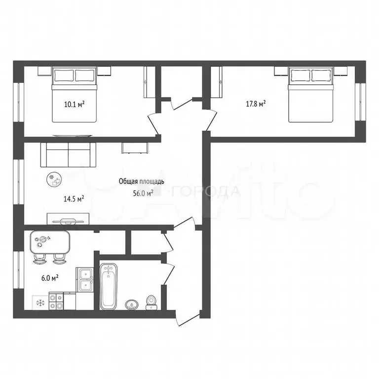 3-к. квартира, 56 м, 2/5 эт. - Фото 0