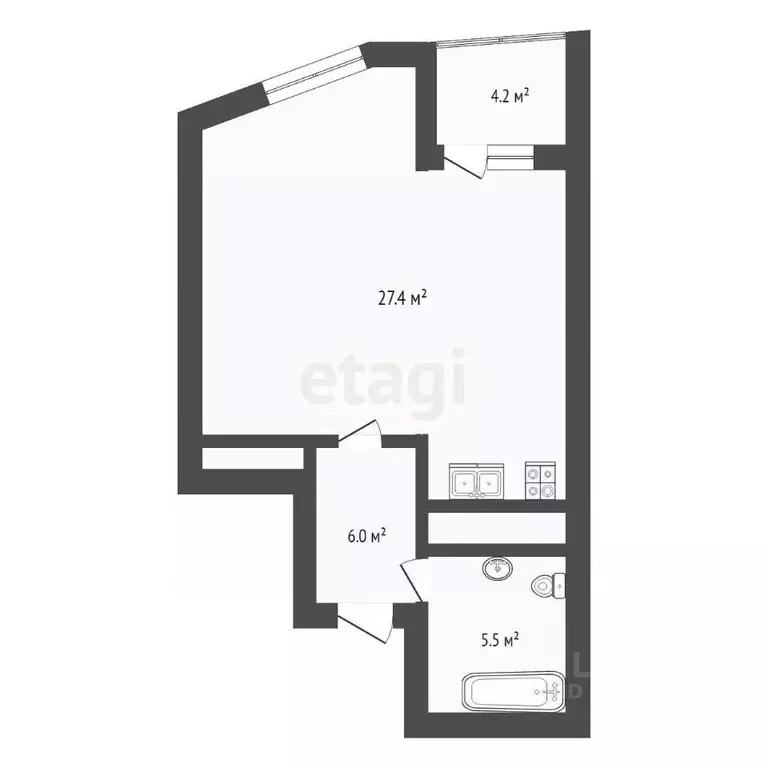 1-к кв. Ханты-Мансийский АО, Ханты-Мансийск ул. Объездная, 59А (44.4 ... - Фото 1