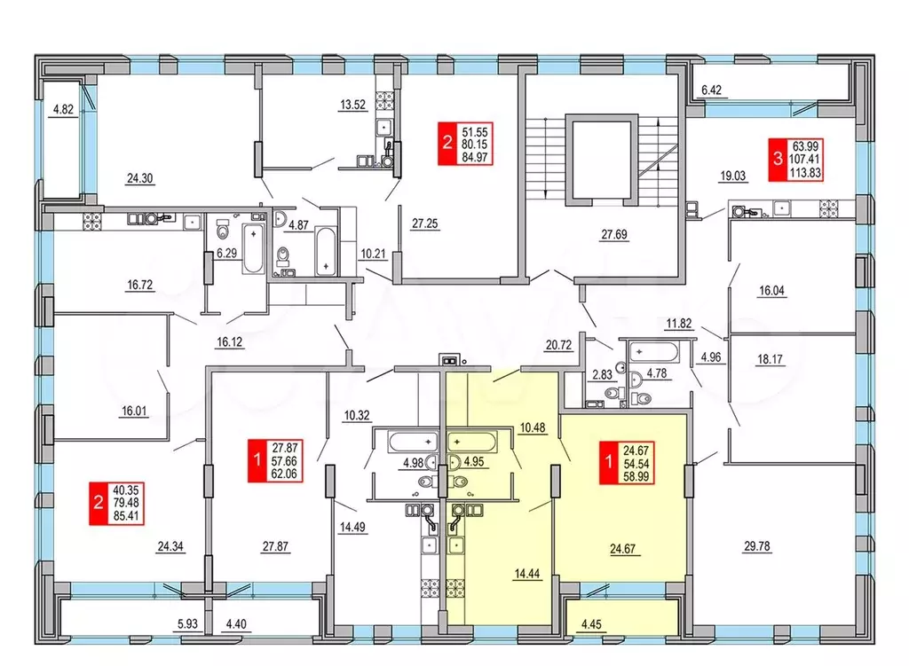 1-к. квартира, 59 м, 3/8 эт. - Фото 1