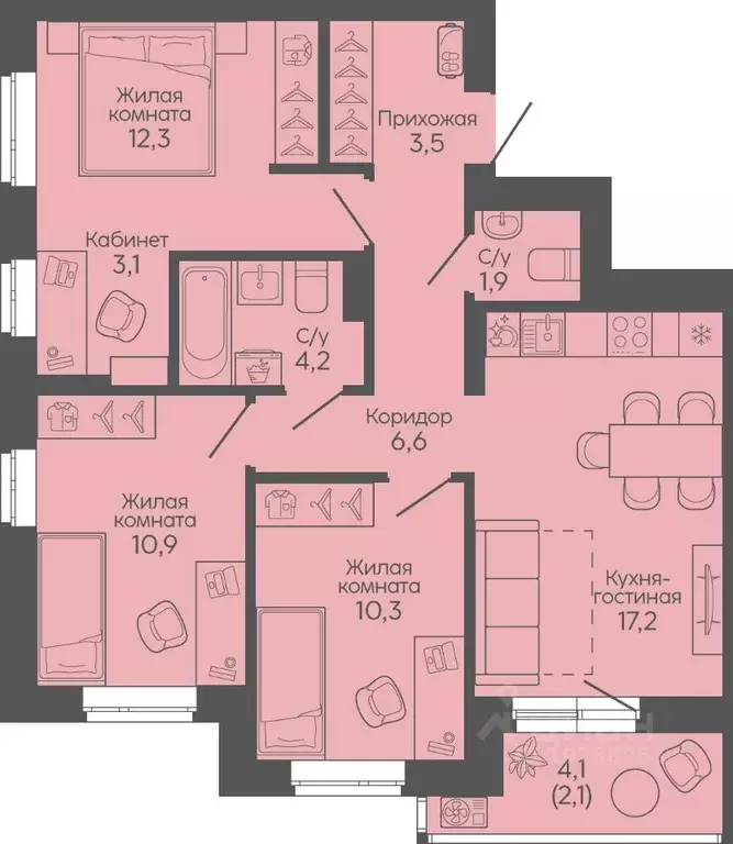 3-к кв. Волгоградская область, Волгоград Трехгорная ул., 27 (72.1 м) - Фото 1