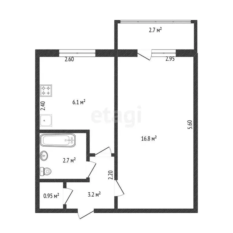 Квартира, 1 комната, 29.6 м - Фото 1