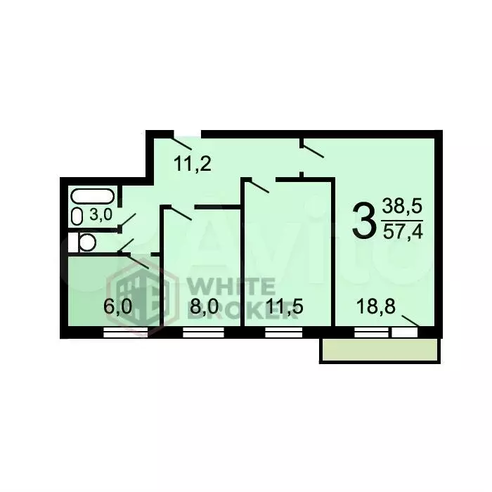 3-к. квартира, 58 м, 9/9 эт. - Фото 0