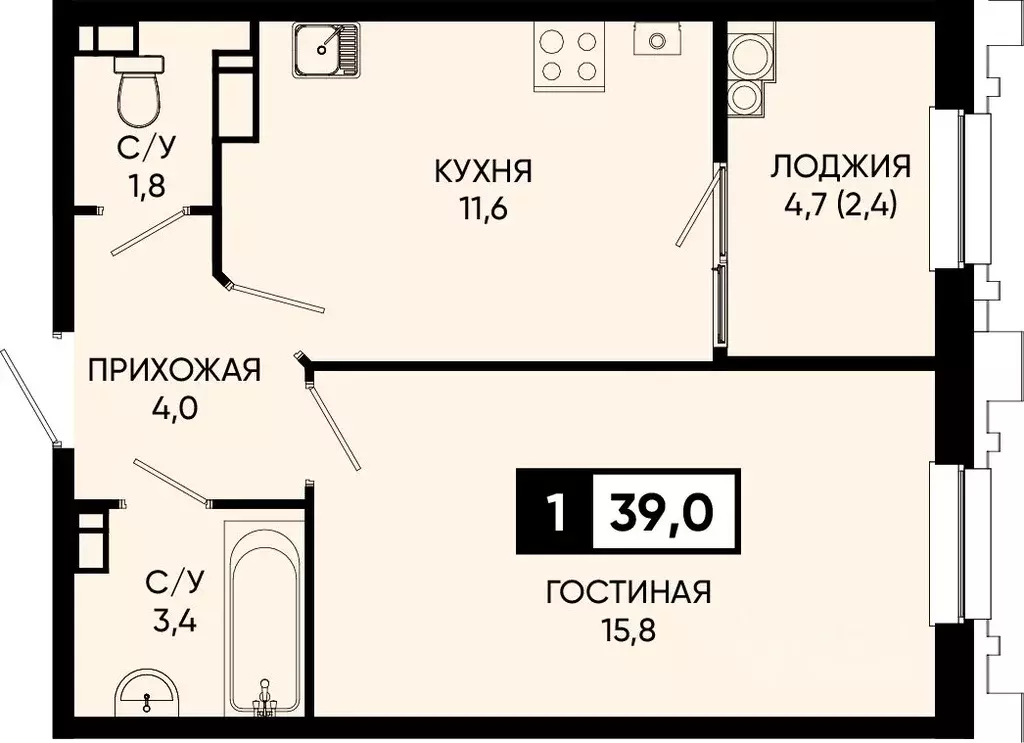 1-к кв. Ставропольский край, Кисловодск городской округ, пос. ... - Фото 0