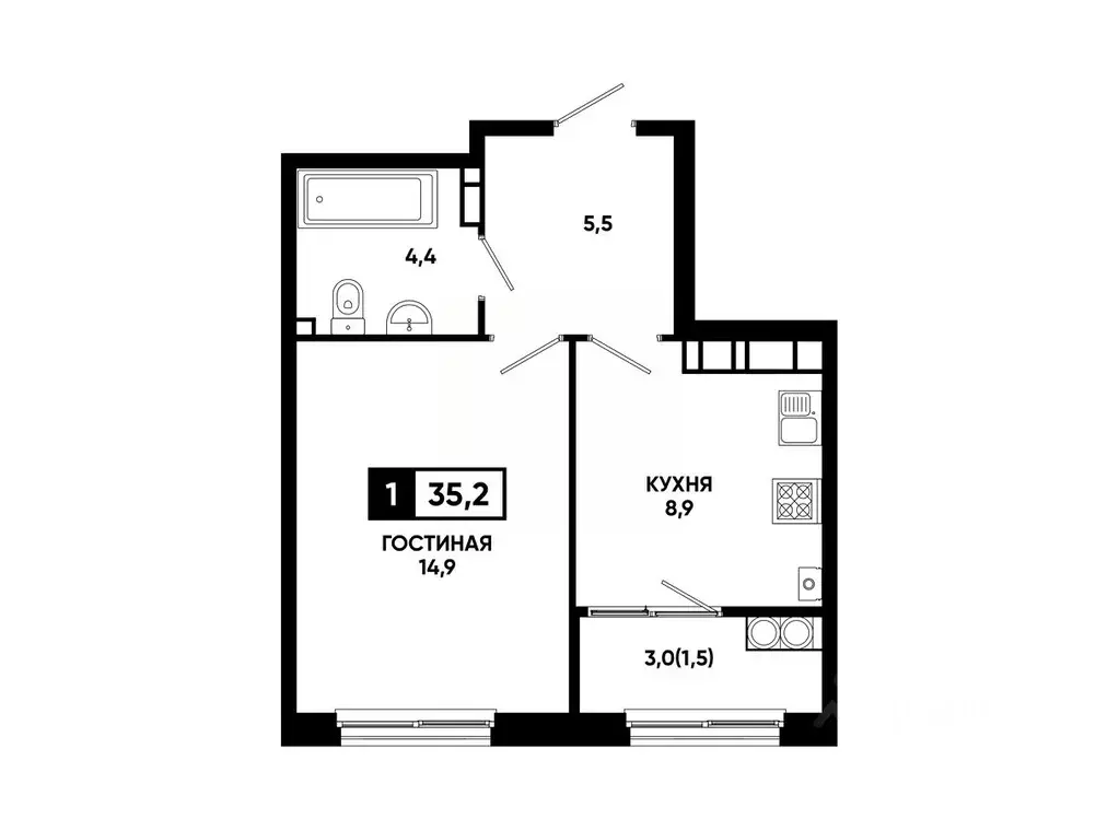 1-к кв. Ставропольский край, Ставрополь ул. Доваторцев, 179В (35.2 м) - Фото 1