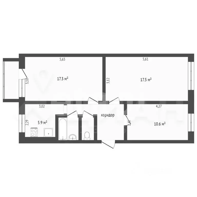 3-к кв. Башкортостан, Уфа ул. Набережная реки Уфы, 37/1 (65.0 м) - Фото 1