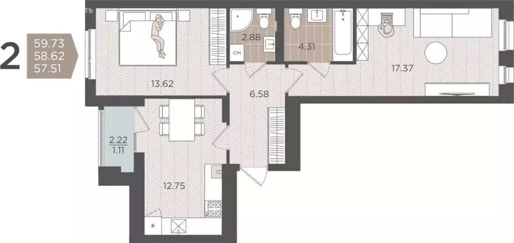 2-комнатная квартира: Калининград, Батальная улица, 65Б (58.62 м) - Фото 0