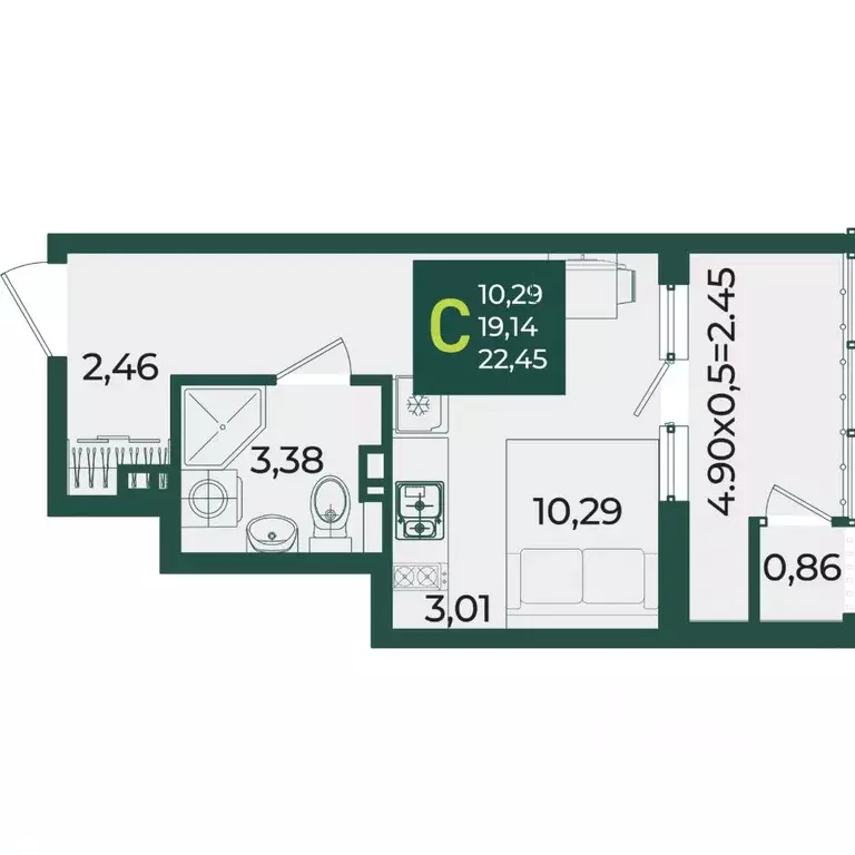 Студия Краснодарский край, Краснодар Образцово мкр,  (22.45 м) - Фото 1