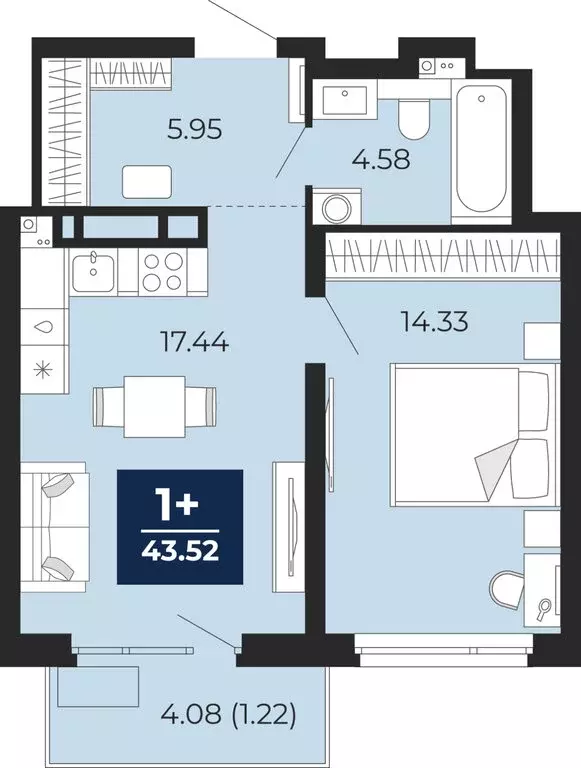 1-комнатная квартира: Тюмень, Арктическая улица, 14 (43.52 м) - Фото 1