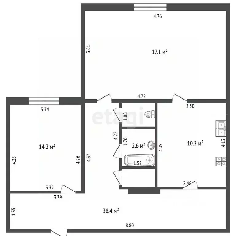2-к кв. Башкортостан, Стерлитамак ул. Баумана, 2 (64.4 м) - Фото 2