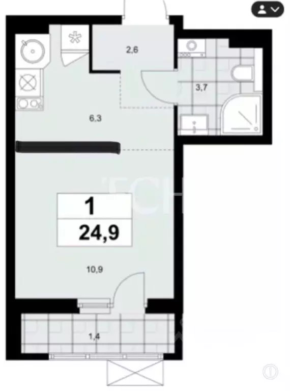 Студия Москва Сосенское поселение, просп. Куприна, 11к2 (23.4 м) - Фото 2