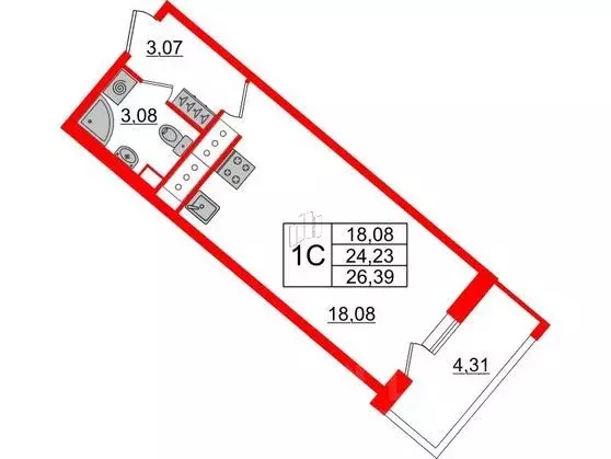 Студия Санкт-Петербург Дальневосточный просп., 19к1 (25.0 м) - Фото 1