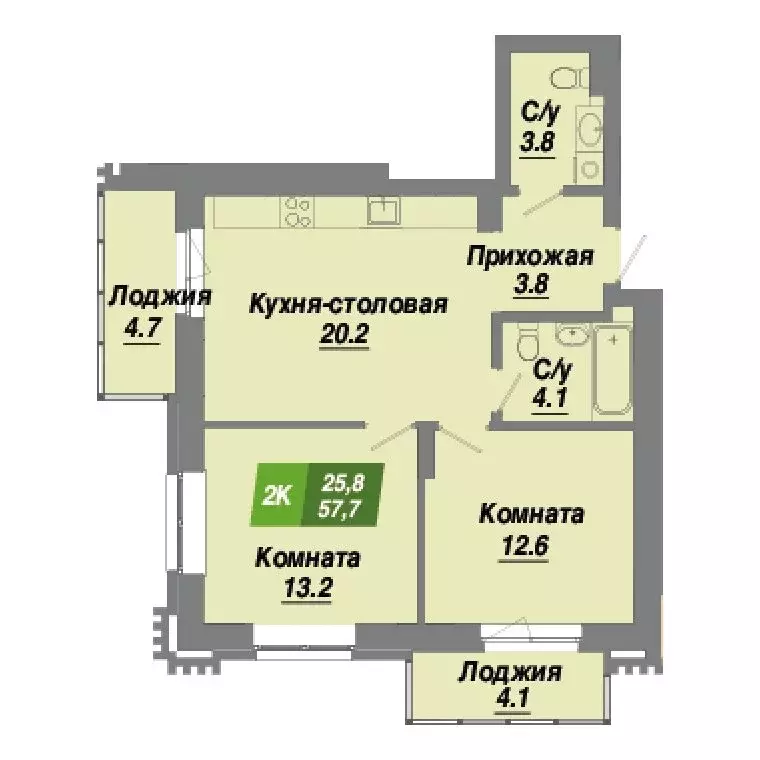 2-комнатная квартира: Новосибирск, жилой комплекс Калининский квартал ... - Фото 1