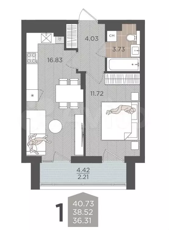 1-к. квартира, 38,5 м, 7/9 эт. - Фото 1