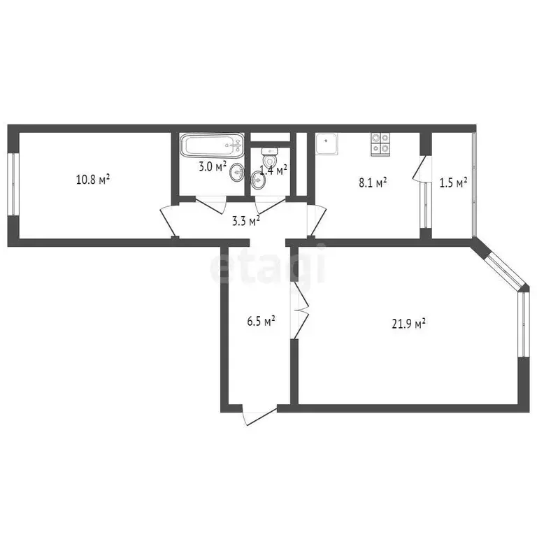 Квартира, 2 комнаты, 55 м - Фото 0