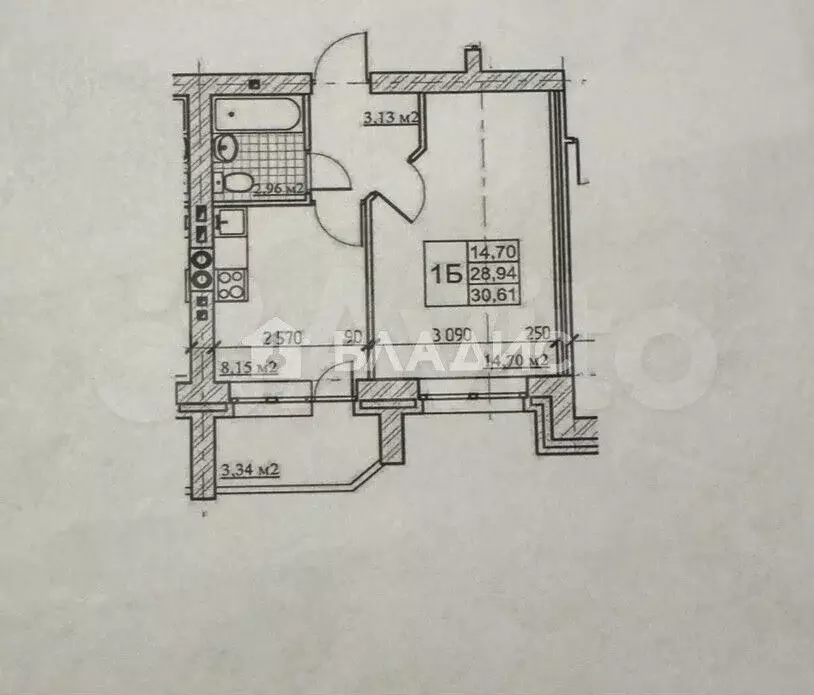 1-к. квартира, 32,7 м, 3/3 эт. - Фото 0