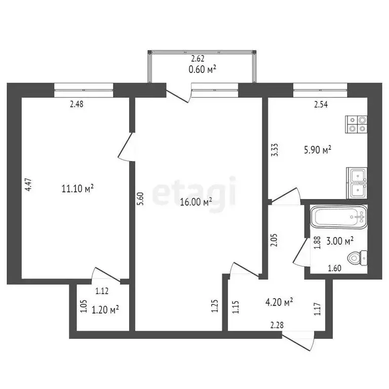 2-комнатная квартира: Чита, Пехотная улица, 7 (41.4 м) - Фото 0