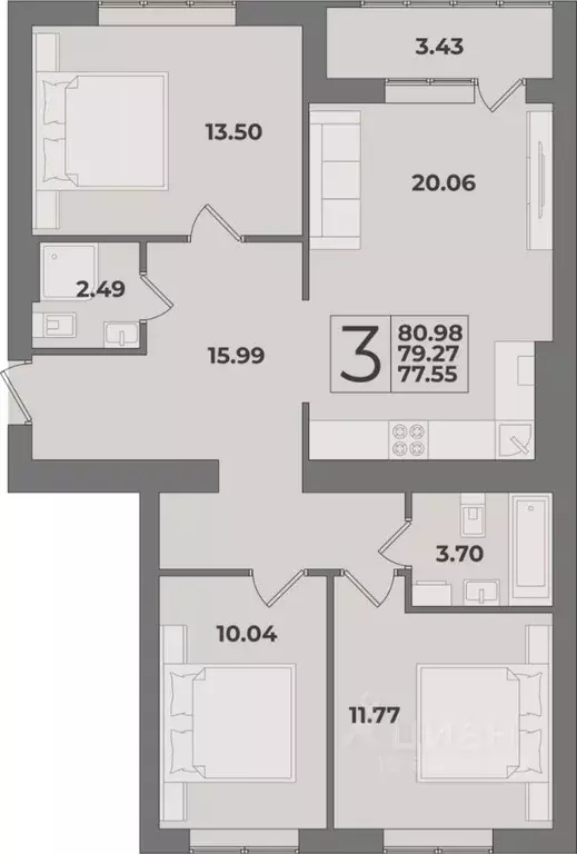 3-к кв. Калининградская область, Калининград Суздальская ул. (80.98 м) - Фото 0