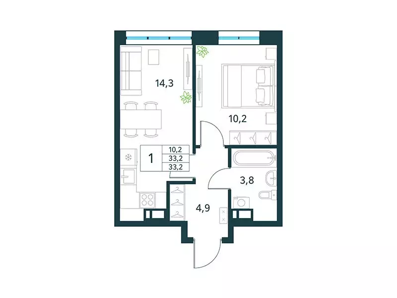 2-комнатная квартира: Чита, микрорайон Хороший, 10 (56 м) - Фото 1