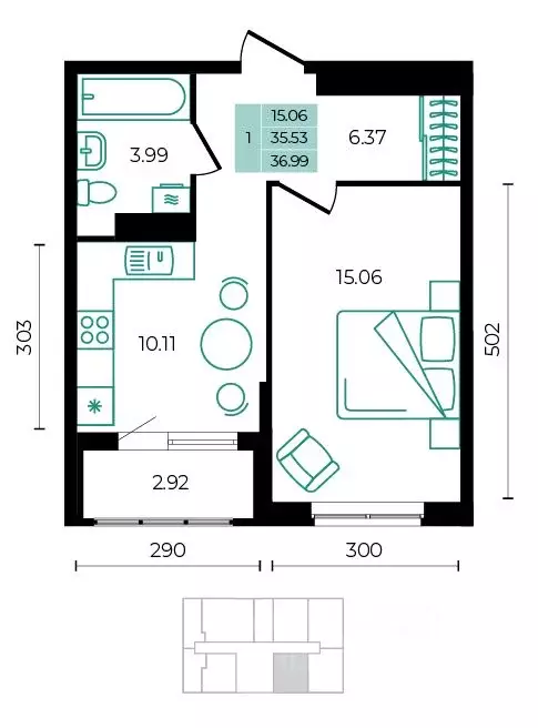 1-к кв. Адыгея, Майкопский район, пос. Тульский ул. Заречная (36.99 м) - Фото 1