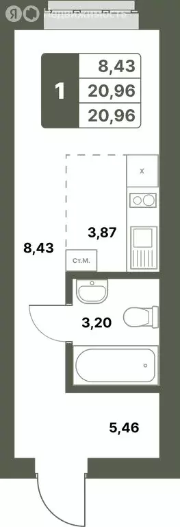 1-комнатная квартира: Уфимский район, село Миловка (20.96 м) - Фото 0