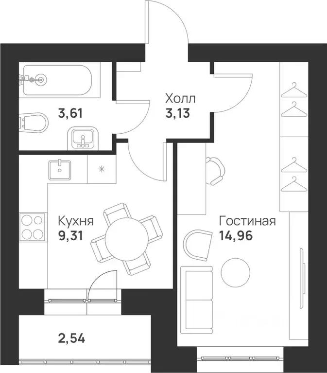 1-к кв. Тульская область, Тула Новая Тула мкр,  (33.55 м) - Фото 0