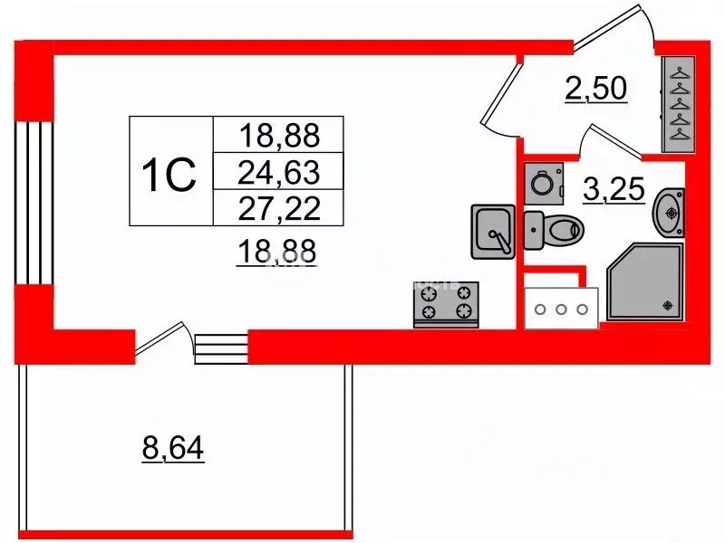 Студия Санкт-Петербург Железнодорожный просп., 14к1 (23.6 м) - Фото 1