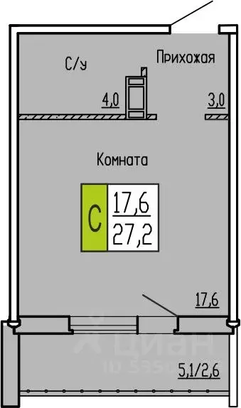 Студия Курганская область, Курган ул. Карбышева, 52 (27.2 м) - Фото 0