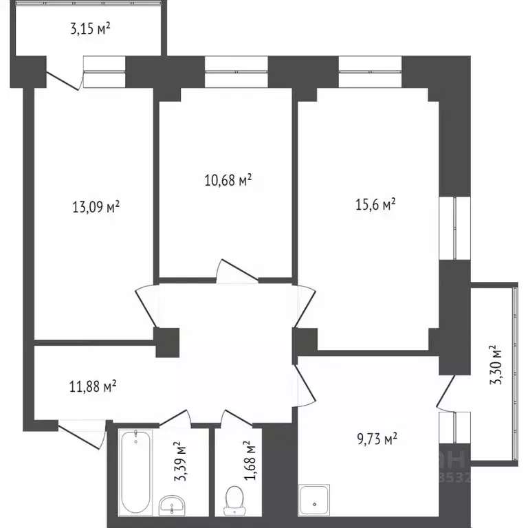 3-к кв. Красноярский край, Красноярск ул. Калинина, 41Б (67.7 м) - Фото 1