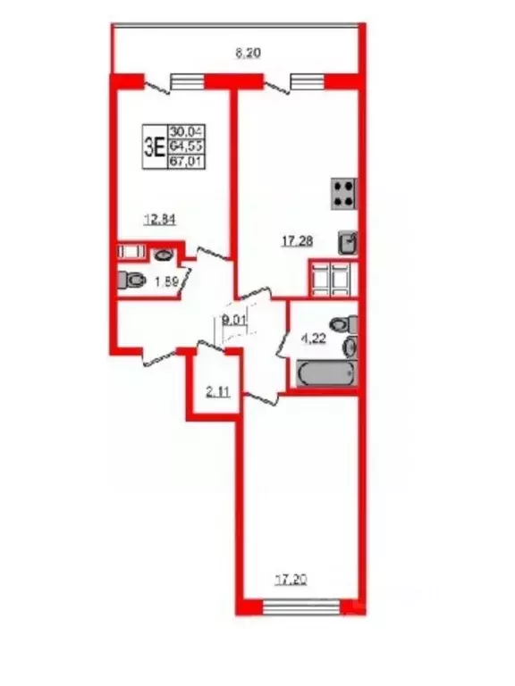 2-к кв. Санкт-Петербург Пулковское ш., 38к5Т (65.0 м) - Фото 1